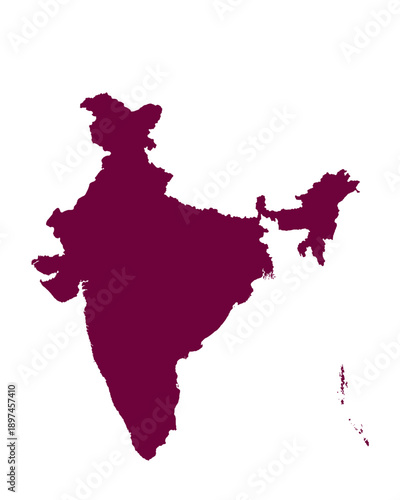 Map of Indiia, sign silhouette. World Map Globe. Vector Illustration isolated on white background. Asian continent.