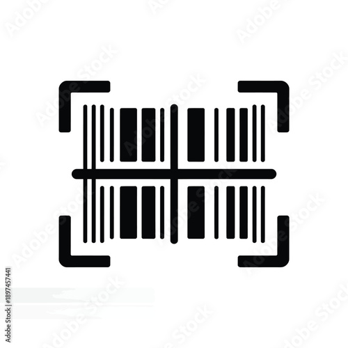 A black barcode with a surrounding square frame on a white background