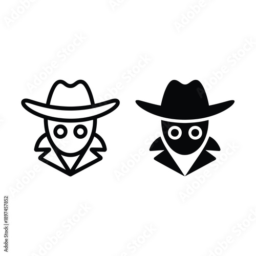 Two stylized cowboy or detective hats with obscured faces shown