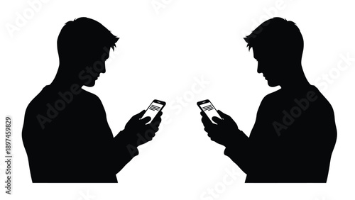 Silhouette of two men looking at their smartphones