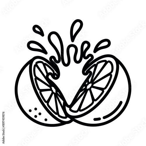 Freshly squeezed orange juice illustration with splashing liquid and citrus slices