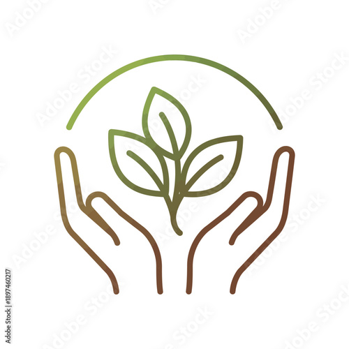 Hands cradling a sprouting plant in a nurturing gesture illustration