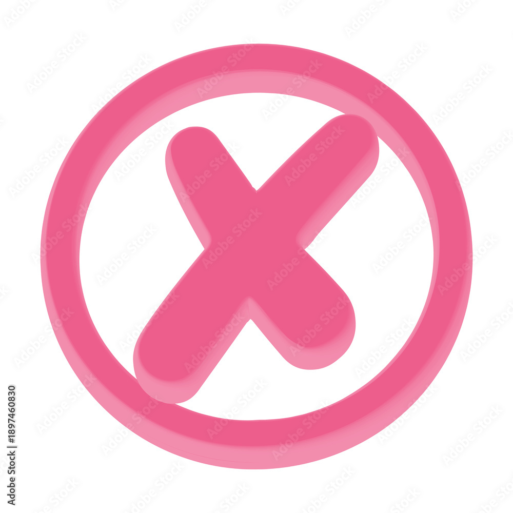 Obraz premium 3D Cross Mark Icon in Circle in Pink Color for Cancel, Close, Error, UI UX and App Interface Design – Transparent Background