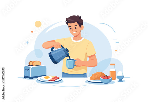 Man making coffee - flat vector illustration