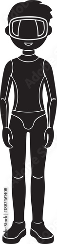 Male diver wearing a full body wetsuit and a diving mask Vector.