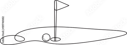 golf sport activity ball hole flag green field one line art design. one line Art icon drawing vector