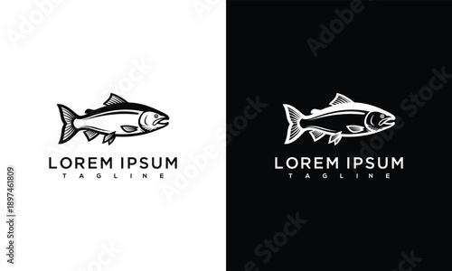 Salmon Fish Logo Vector Icon - Fishing Seafood Marine Animal Brand Identity Design.