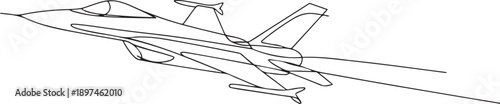 air attack fighter jet flying fast in air. one line Art icon drawing vector