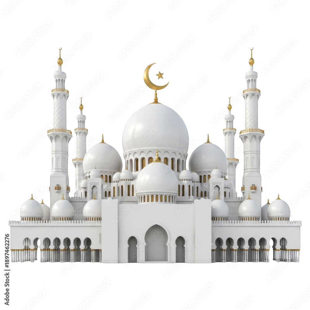 Obraz premium Grand White Mosque with Golden Crescent on Transparent Background