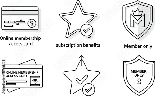 Membership and Access Icons Subscription Benefits, Member Only Access, and Online Membership Cards