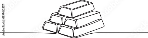 Set of gold bars one line continuous drawing. Money investment and finance.one line icon illustration in white Background.