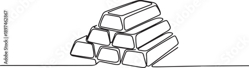 Set of gold bars one line continuous drawing. Money investment and finance.one line icon illustration in white Background.