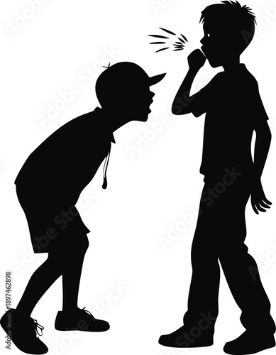 Silhouette Of A Boy Whispering A Prank To A Friend