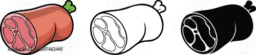 Pork leg silhouette & Outline and illustration set isolated on transparent background