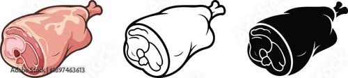 Pork leg silhouette & Outline and illustration set isolated on transparent background