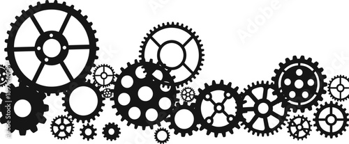 Industrial Gears and Cogwheels Mechanical Background Illustration with Factory Machinery Parts, Engineering Technology Concept, and Automation Vector Design