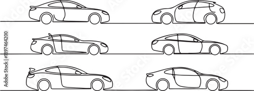 Car, vehicle continuous line drawing set.one line icon illustration in white Background.