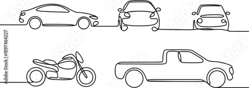 Car, vehicle continuous line drawing set.one line icon illustration in white Background.