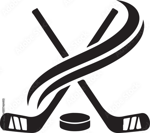 “Ice Hockey Sticks and Puck Icon – Sports Game Equipment Vector Illustration”