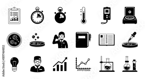 Science research icons set