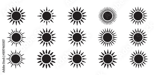 Black Sun vector set, Collection in Flat Minimal Style, Sun Symbol Icon Isolated on White Background, vector illustration eps 10