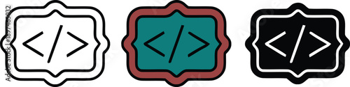 Three colorful coding symbols on a white background for web design and development concepts