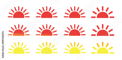 Sunrise and Sunset Sun Icons Set. Colorful Weather Forecast Vector Collection. Vector illustration eps 10