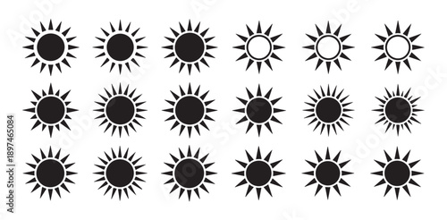 Black Sun vector set, Collection in Flat Minimal Style, Sun Symbol Icon Isolated on White Background, vector illustration eps 10