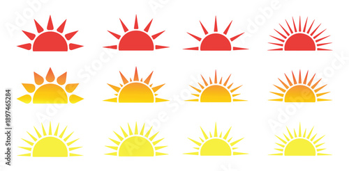Sunrise and Sunset Sun Icons Set. Colorful Weather Forecast Vector Collection. Vector illustration eps 10