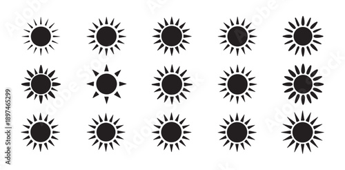 Black Sun vector set, Collection in Flat Minimal Style, Sun Symbol Icon Isolated on White Background, vector illustration eps 10