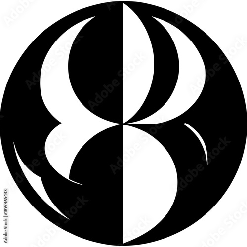 Geometric Abstraction: A captivating symmetrical design features a blend of organic curves and sharp lines, creating a visual harmony. The monochromatic palette adds emphasis to the artistic geometry.