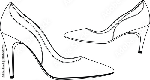High heel shoes line art illustration set showing elegant women pumps, fashion footwear outline design isolated on white background