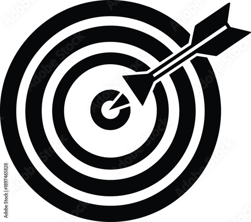Target bullseye icon with arrow hitting center, goal achievement, accuracy and success concept illustration isolated on white background