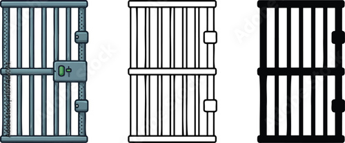Prison or jail cell gate silhouette & Outline and illustration set isolated on transparent background