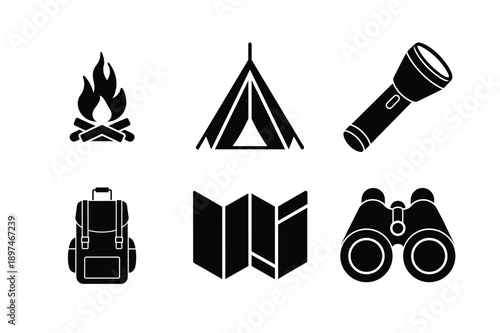 camping icons set