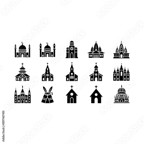 Various religious buildings and structures icons displayed