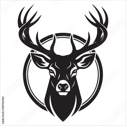 Majestic Deer Head Silhouette with Antlers Art