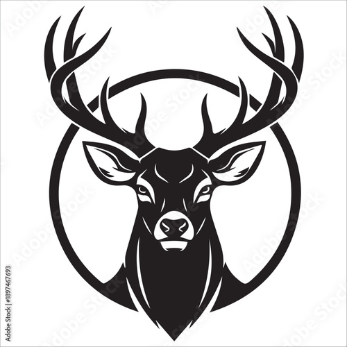 Majestic Deer Head Silhouette with Antlers Art