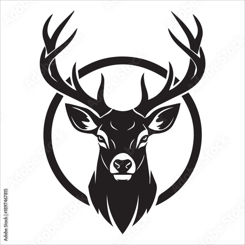 Majestic Deer Head Silhouette with Antlers Art