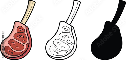 Raw meat silhouette & Outline and illustration set isolated on transparent background