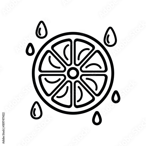 An illustration of a fresh lime slice with droplets around it.