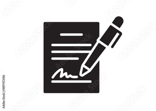 Pen signing a contract Icon, Editable Solid Vector Illustration