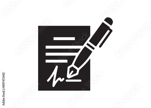 Pen signing a contract Icon, Editable Solid Vector Illustration