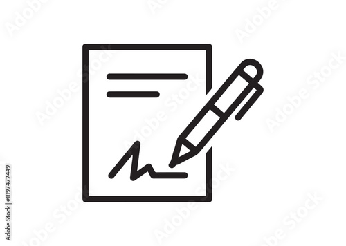 Pen signing a contract Icon, Editable Solid Vector Illustration