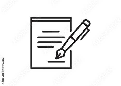 Pen signing a contract Icon, Editable Solid Vector Illustration
