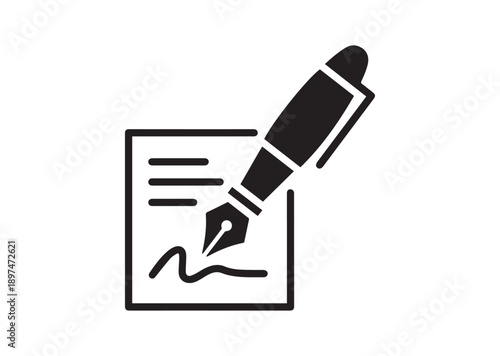 Pen signing a contract Icon, Editable Solid Vector Illustration