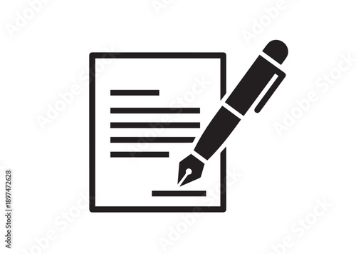 Pen signing a contract Icon, Editable Solid Vector Illustration