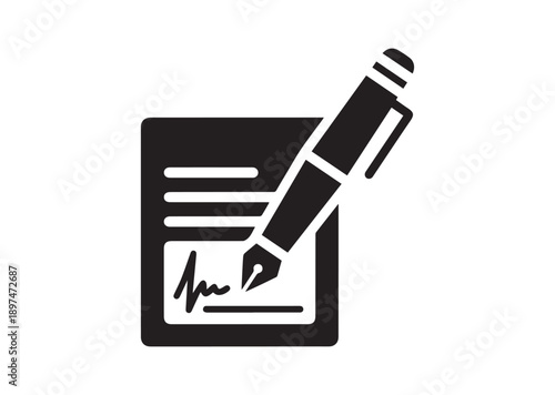 Pen signing a contract Icon, Editable Solid Vector Illustration