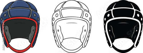 Rugby headguard silhouette & Outline and illustration set isolated on transparent background