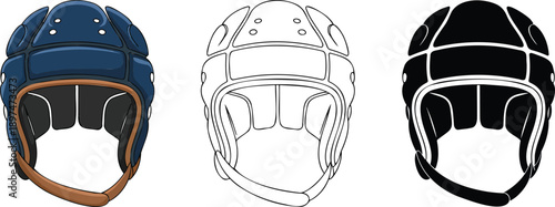 Rugby headguard silhouette & Outline and illustration set isolated on transparent background